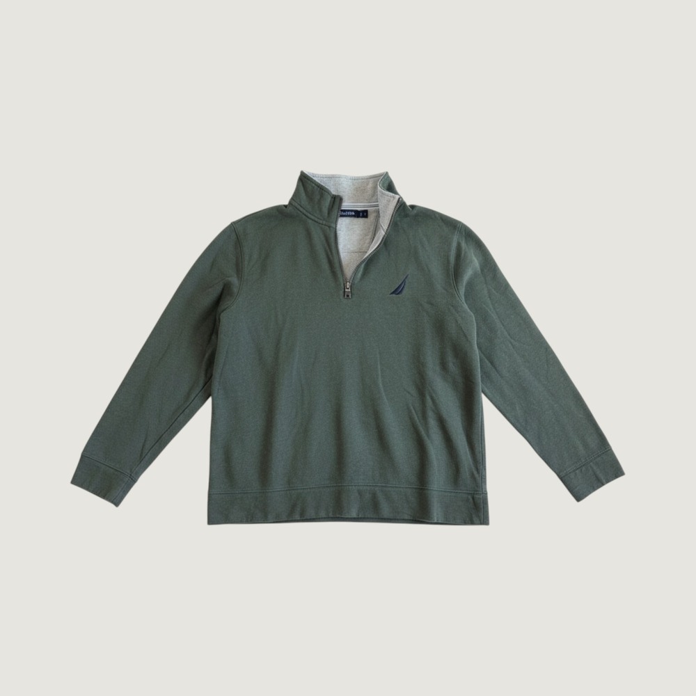 Nautica Mens Quarter Zip Pullover Sweatshirt Olive Green Large J-Class Logo